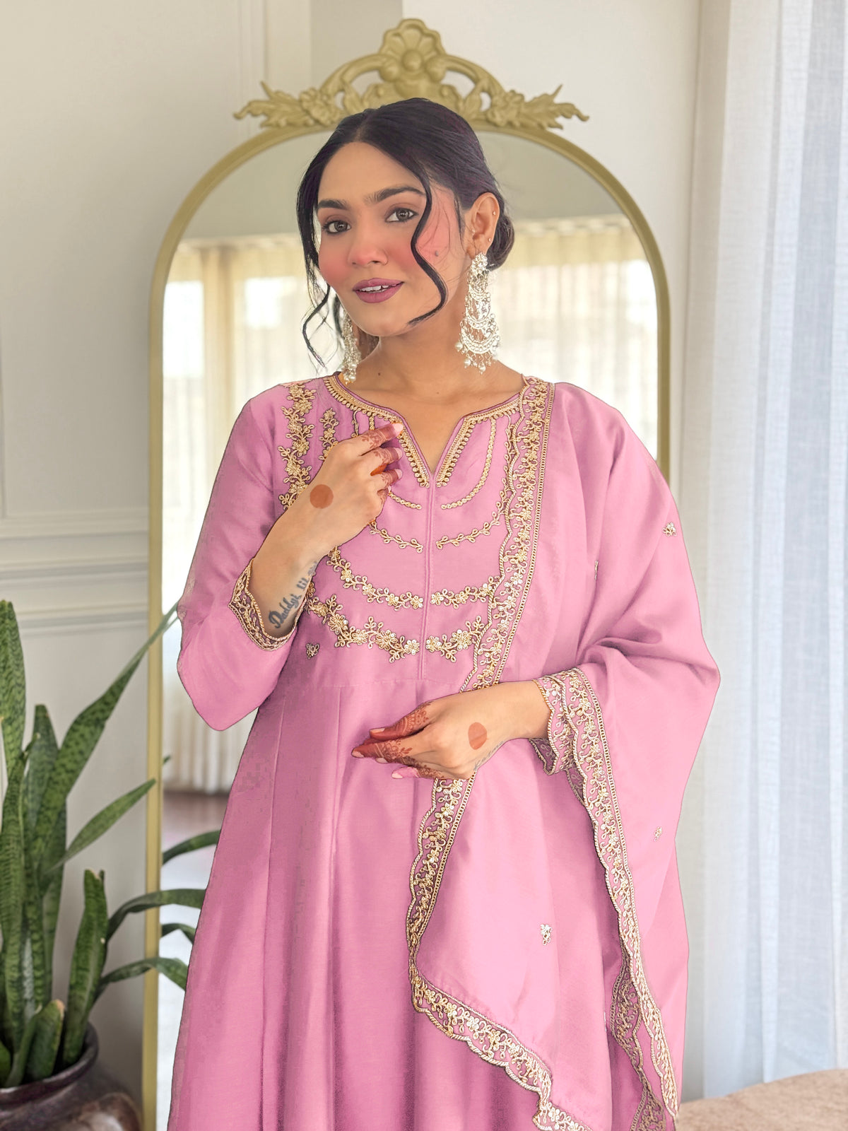 Women's Embroidered Anarkali and Pant with Dupatta Set