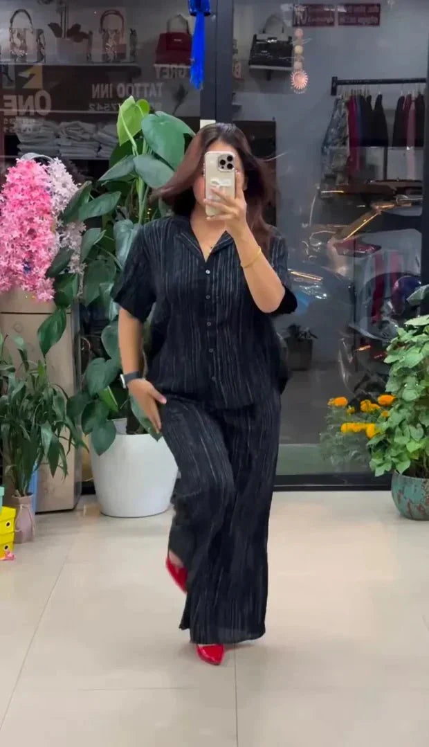 Black Pure Linen Co - ord Set - Chhorii Fashion