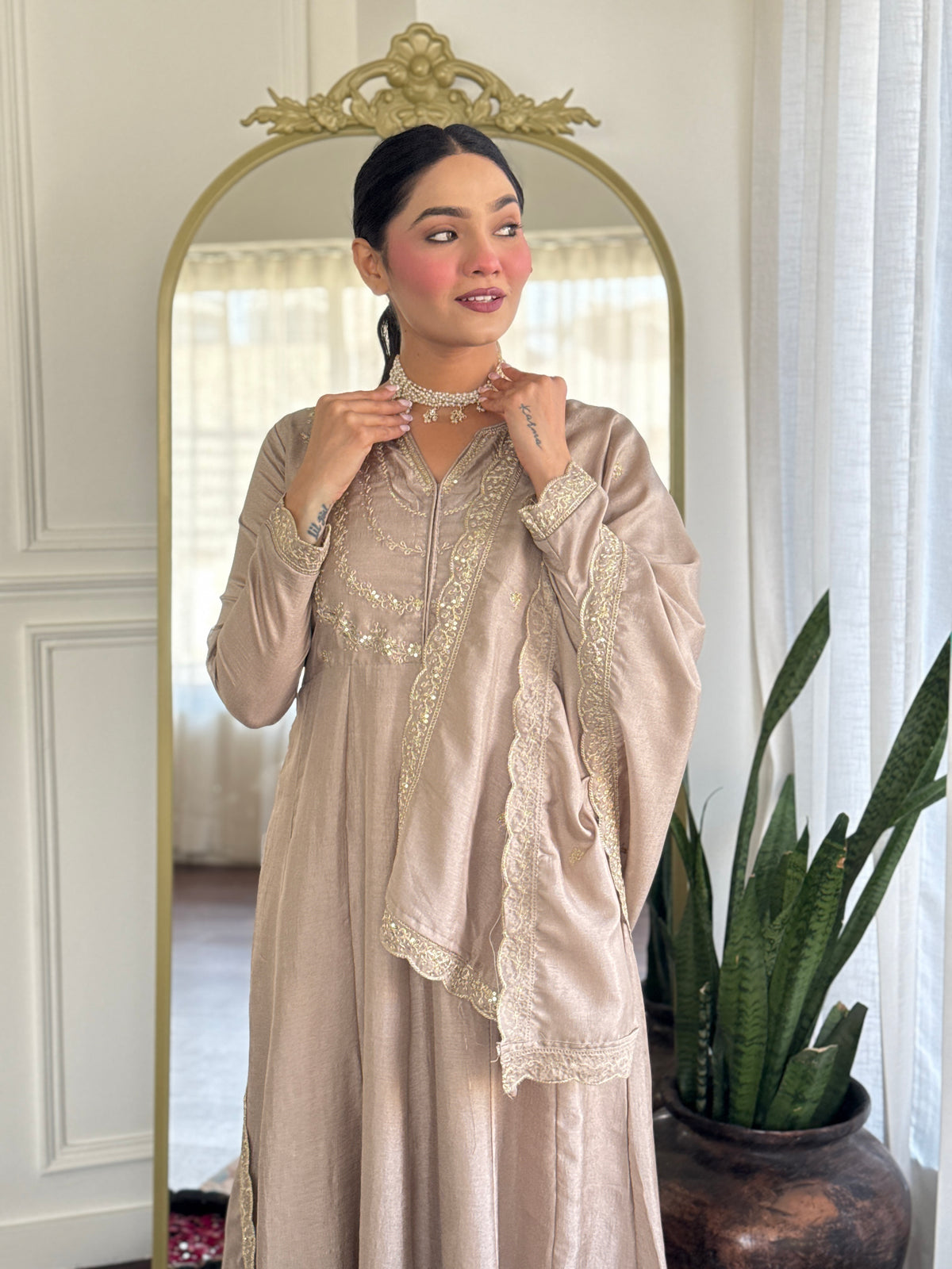Women's Embroidered Anarkali and Pant with Dupatta Set