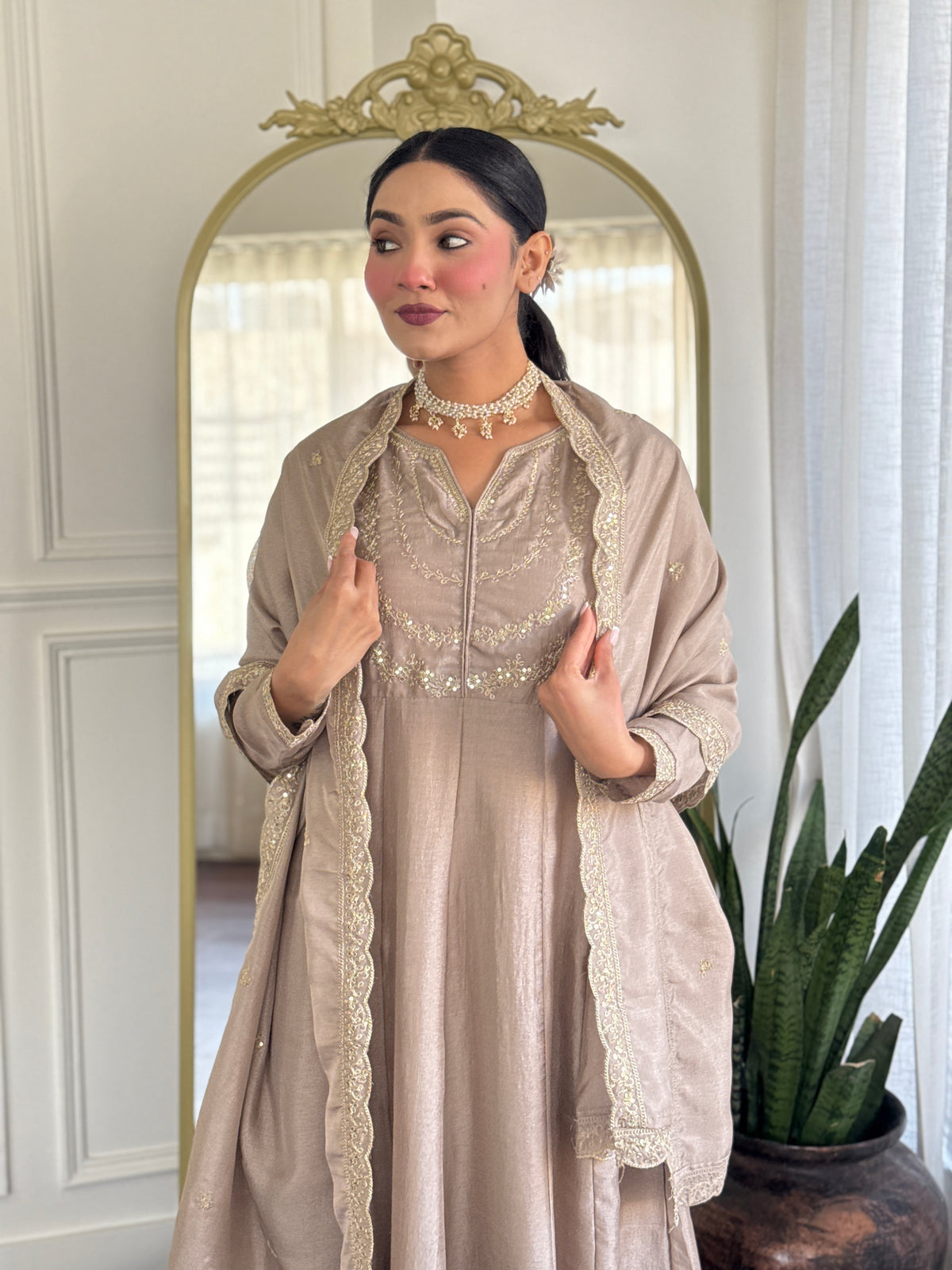 Women's Embroidered Anarkali and Pant with Dupatta Set