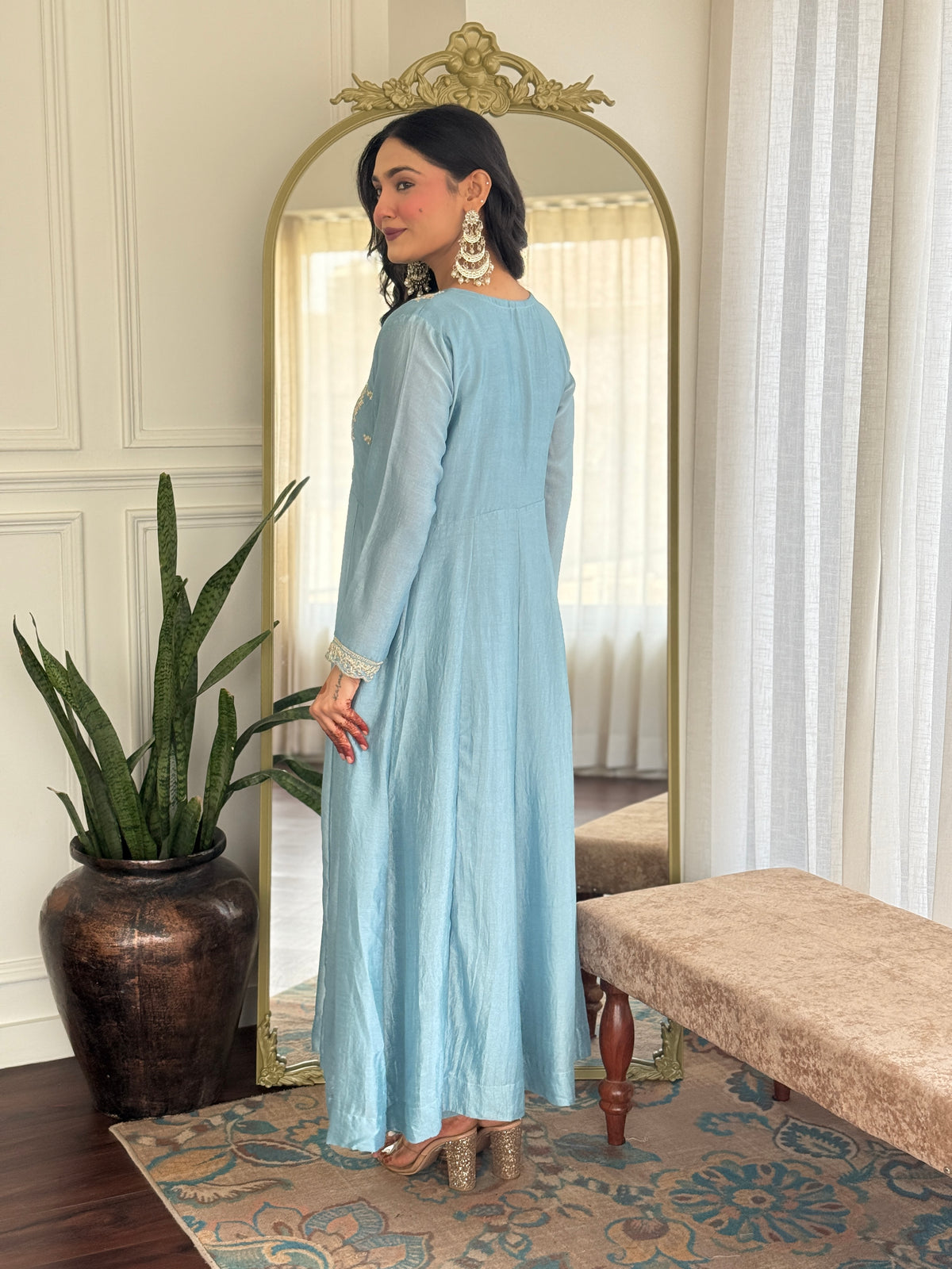 Women's Embroidered Anarkali and Pant with Dupatta Set