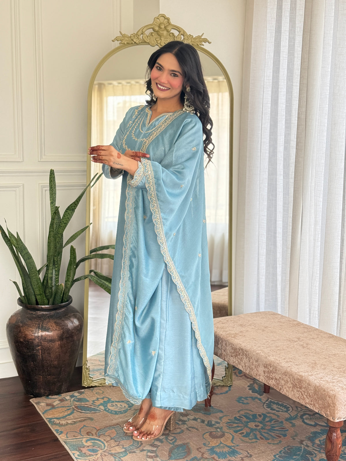 Women's Embroidered Anarkali and Pant with Dupatta Set