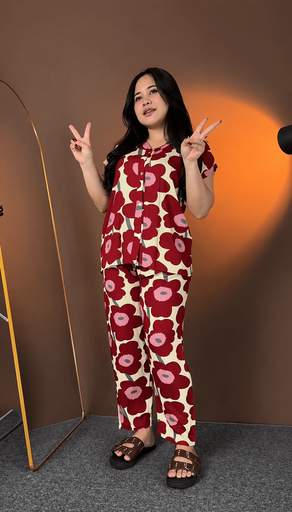 Premium Red Printed Rayon Co - Ord Set - Chhorii Fashion