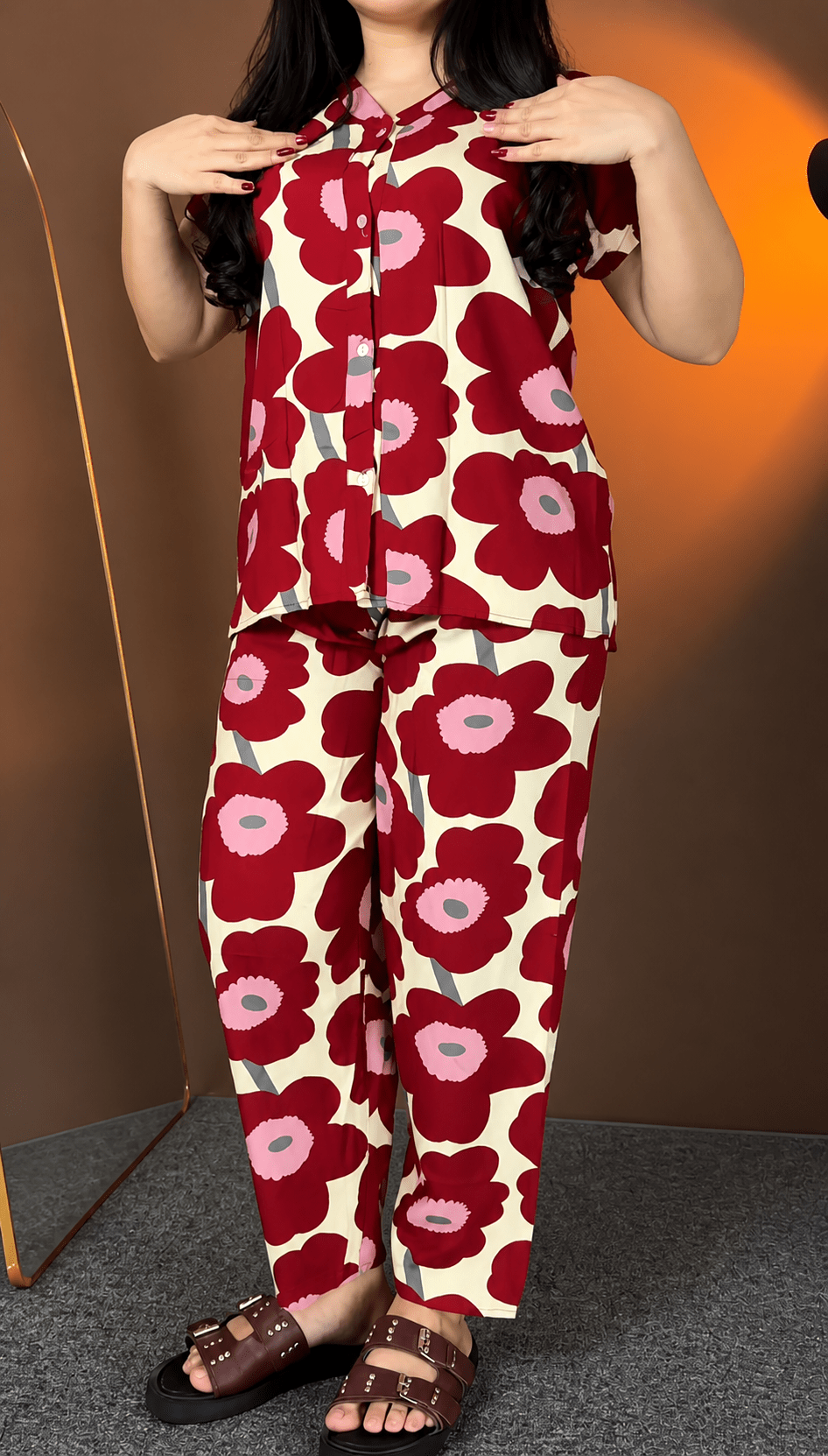 Premium Red Printed Rayon Co - Ord Set - Chhorii Fashion