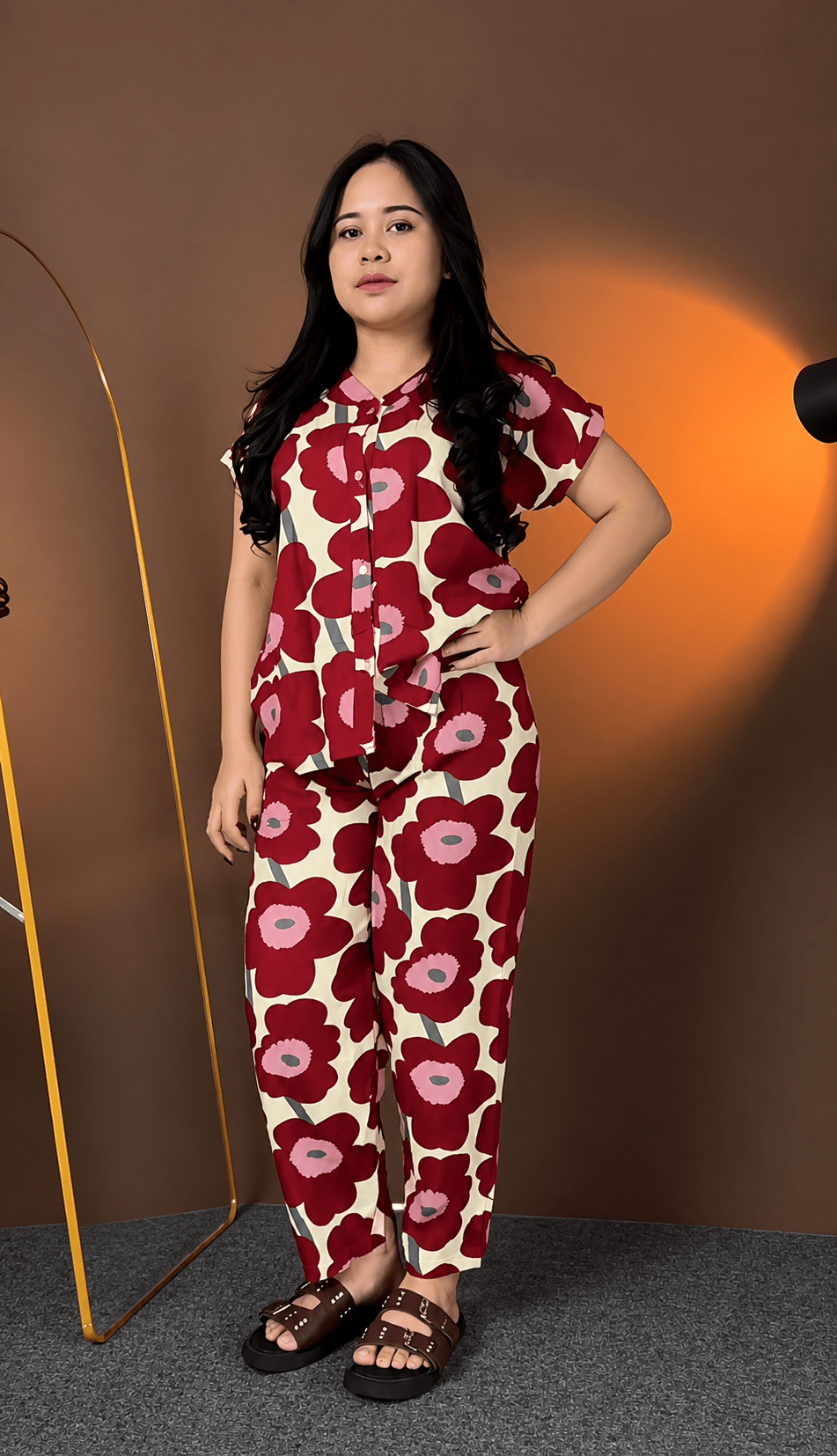 Premium Red Printed Rayon Co - Ord Set - Chhorii Fashion