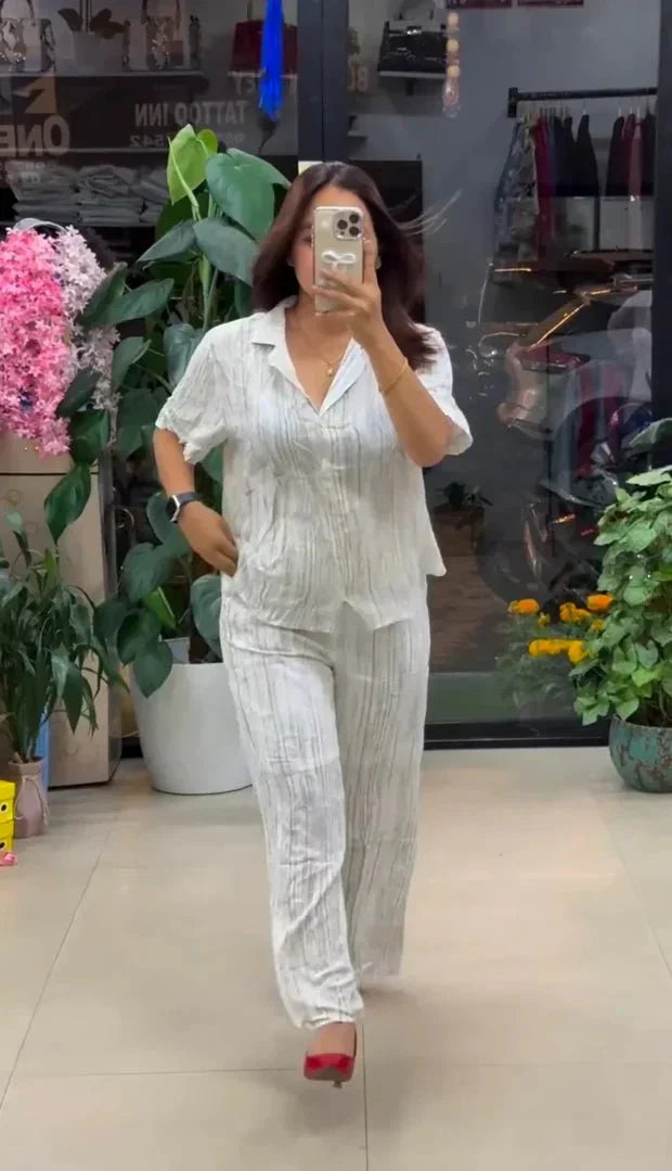 White Pure Linen Co - ord Set - Chhorii Fashion