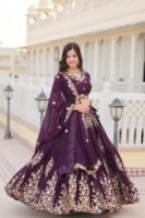 Festive Wine Embroidered Lehenga