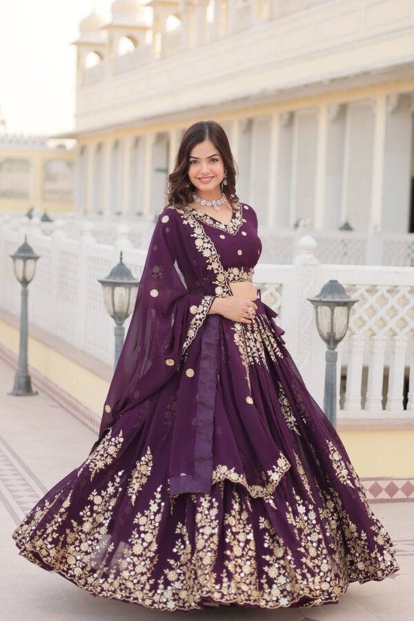 Festive Wine Embroidered Lehenga