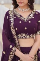 Festive Wine Embroidered Lehenga