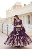 Festive Wine Embroidered Lehenga