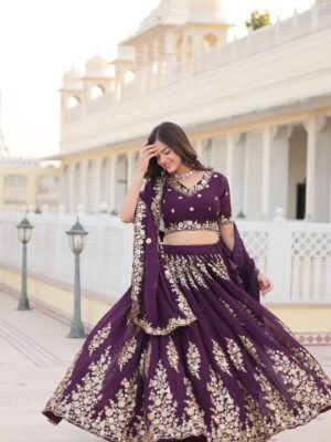 Festive Wine Embroidered Lehenga
