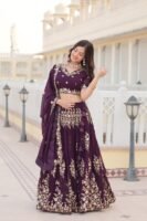 Festive Wine Embroidered Lehenga