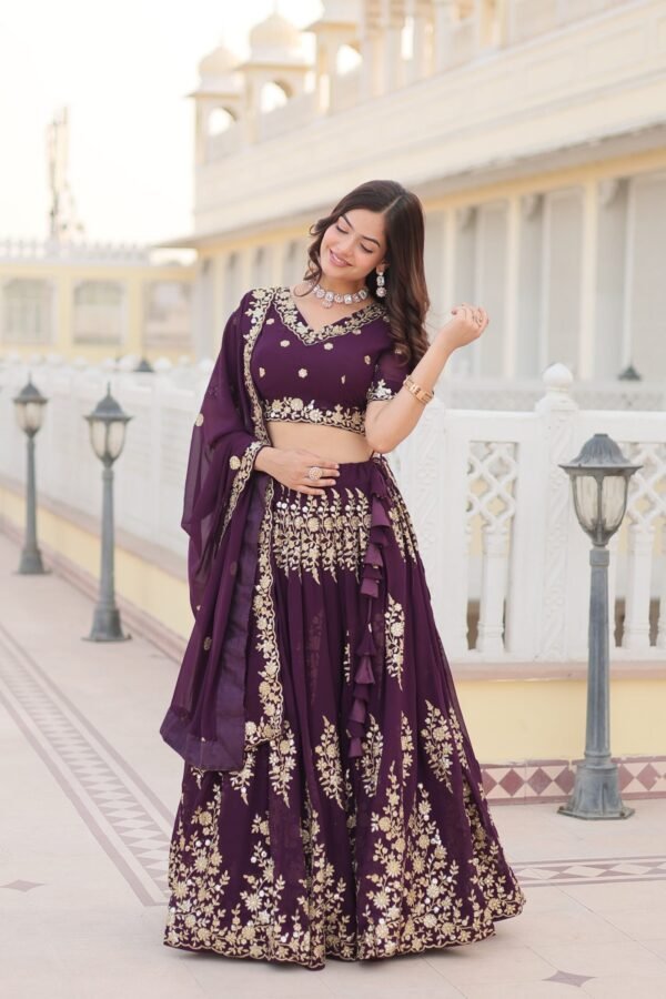 Festive Wine Embroidered Lehenga